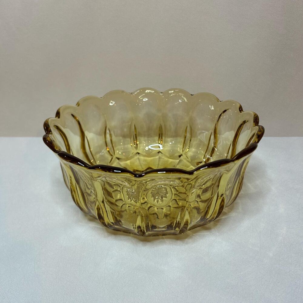 Vintage Amber Glass Bowl – Anchor Hocking Fairfield Style – Scalloped Rim MCM